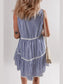 Stripe Sleeveless Notched Ric Rac Mini Dress nicholesgifts
