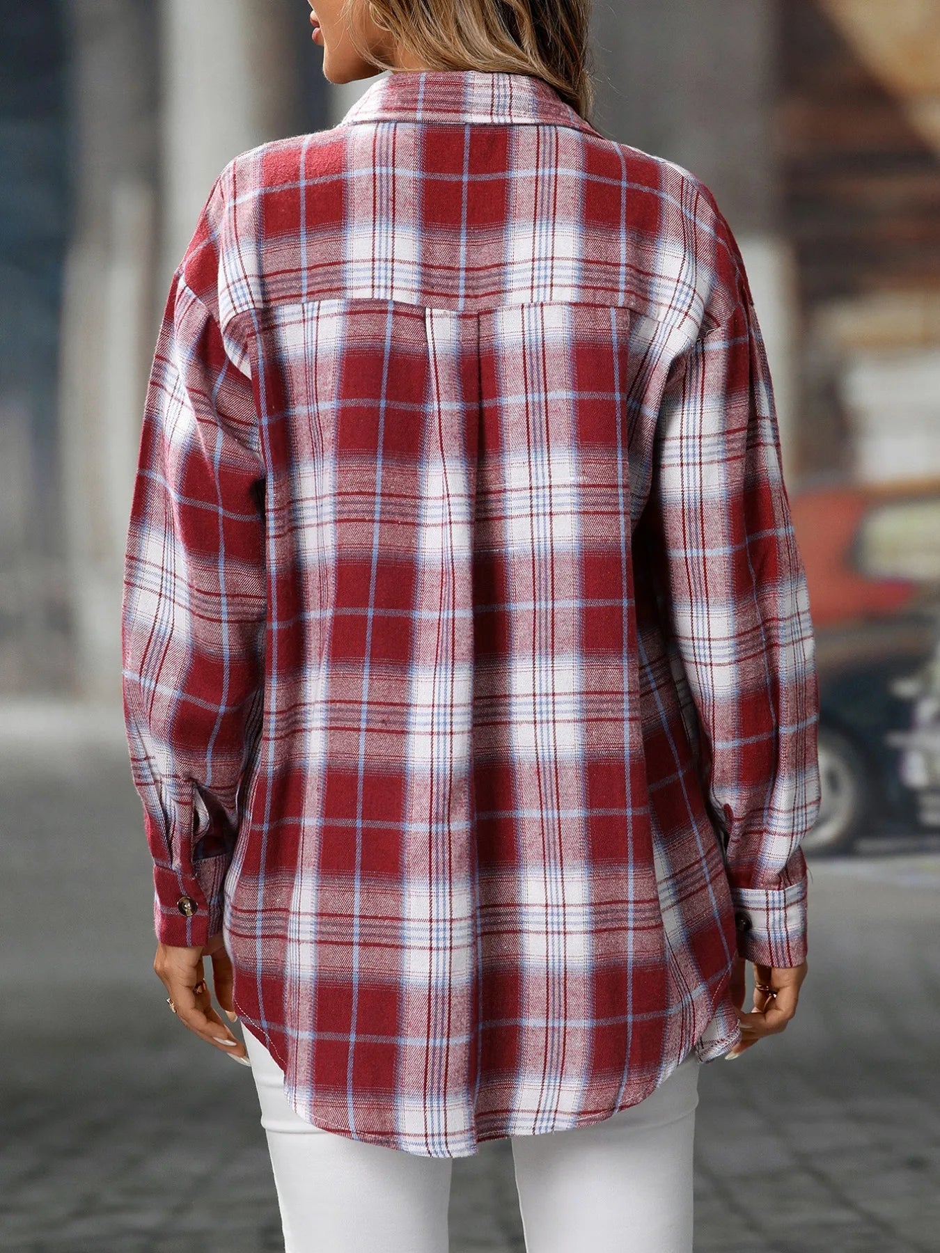 Plaid Button-Down Oversized Shirt Trendsi