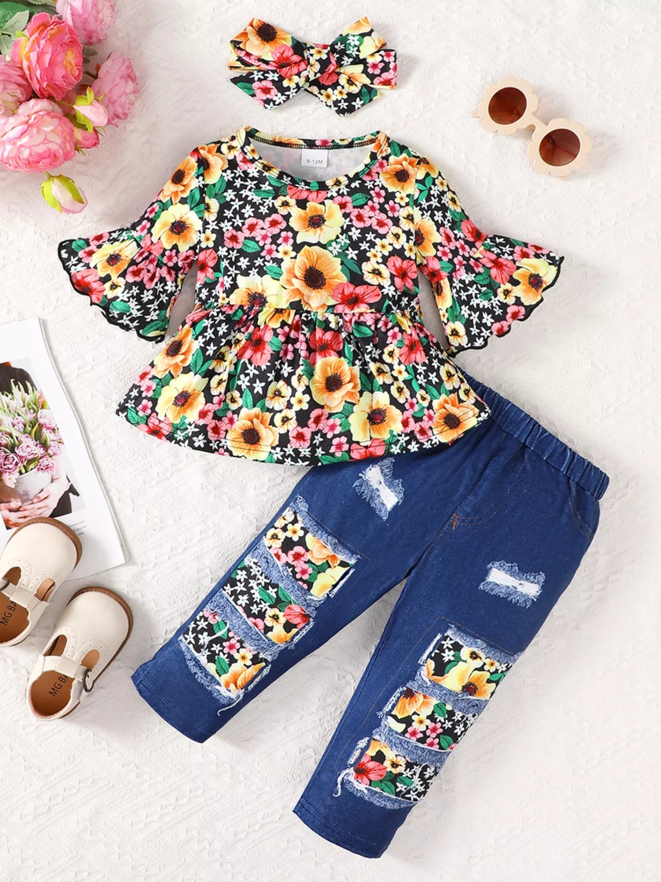 Children's Floral Bell Sleeve Top and Pants Set NicholesGifts