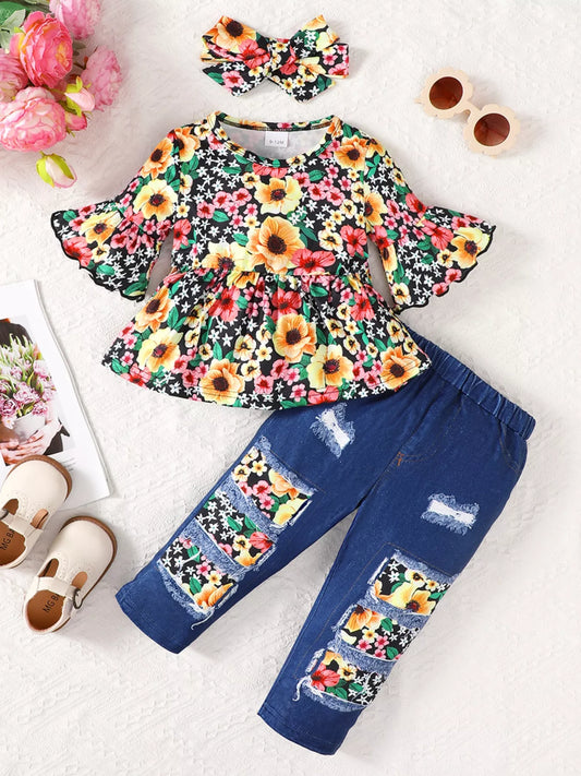 Children's Floral Bell Sleeve Top and Pants Set NicholesGifts