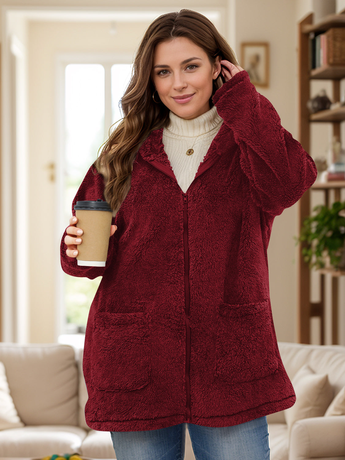 NicholesGifts Women Plus Size Women Zip Up Long Sleeve Hooded Outerwear NicholesGifts