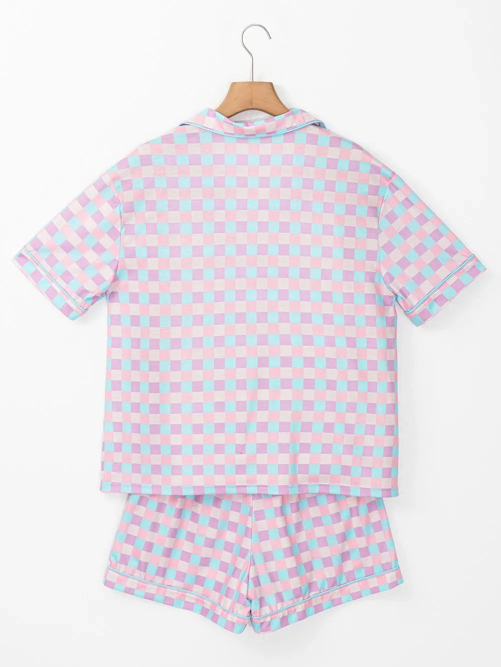 Plaid Collared Neck Short Sleeve Top and Shorts Lounge Set nicholesgifts