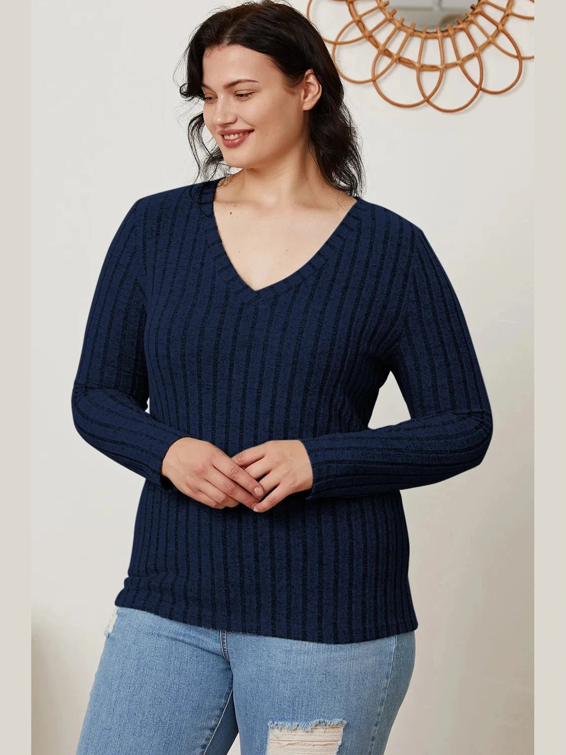 Basic Bae Full Size Ribbed V-Neck Long Sleeve T-Shirt nicholesgifts