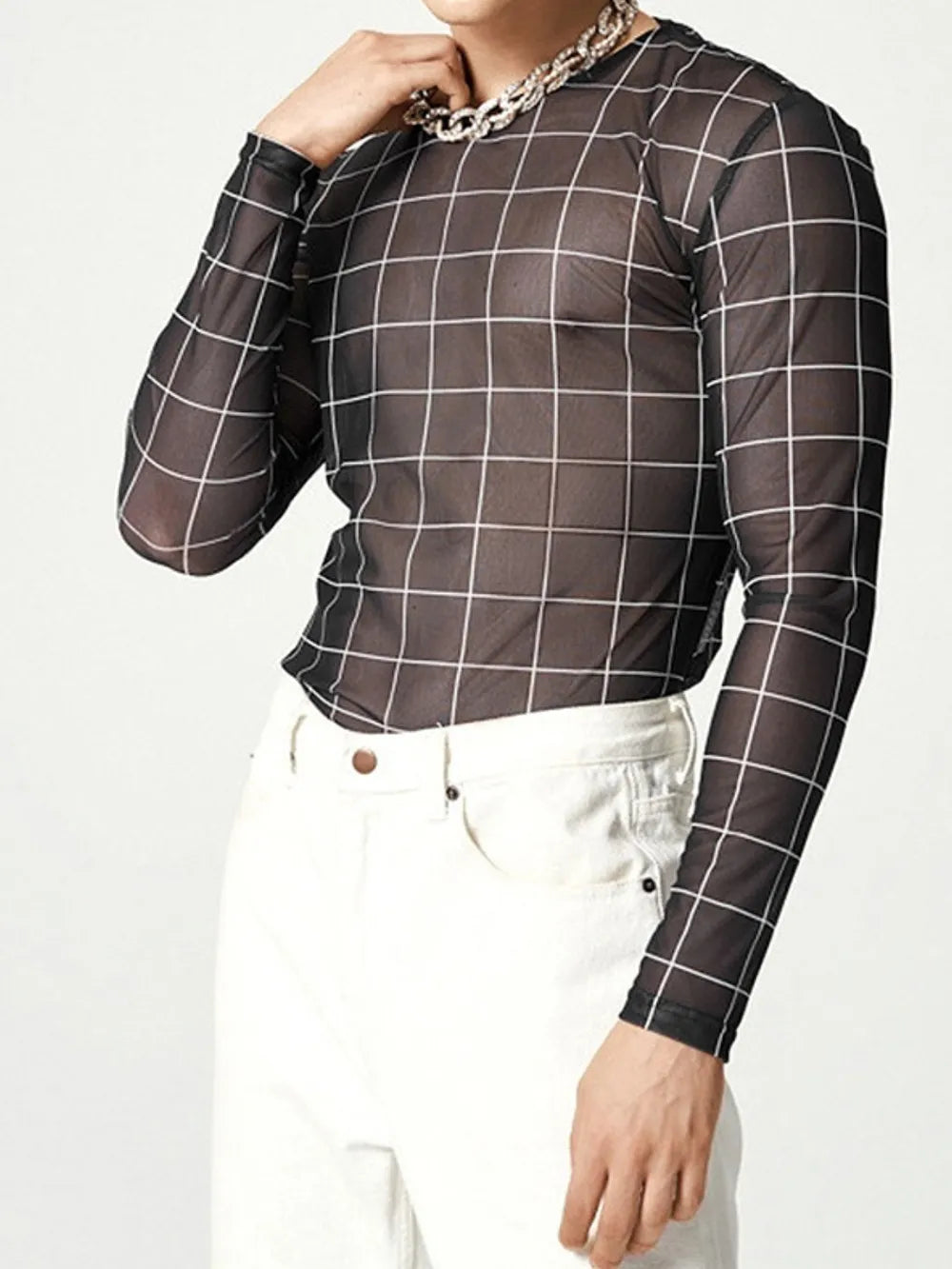 Men's Full Size Plaid Round Neck Long Sleeve Top Plus Size NicholesGifts