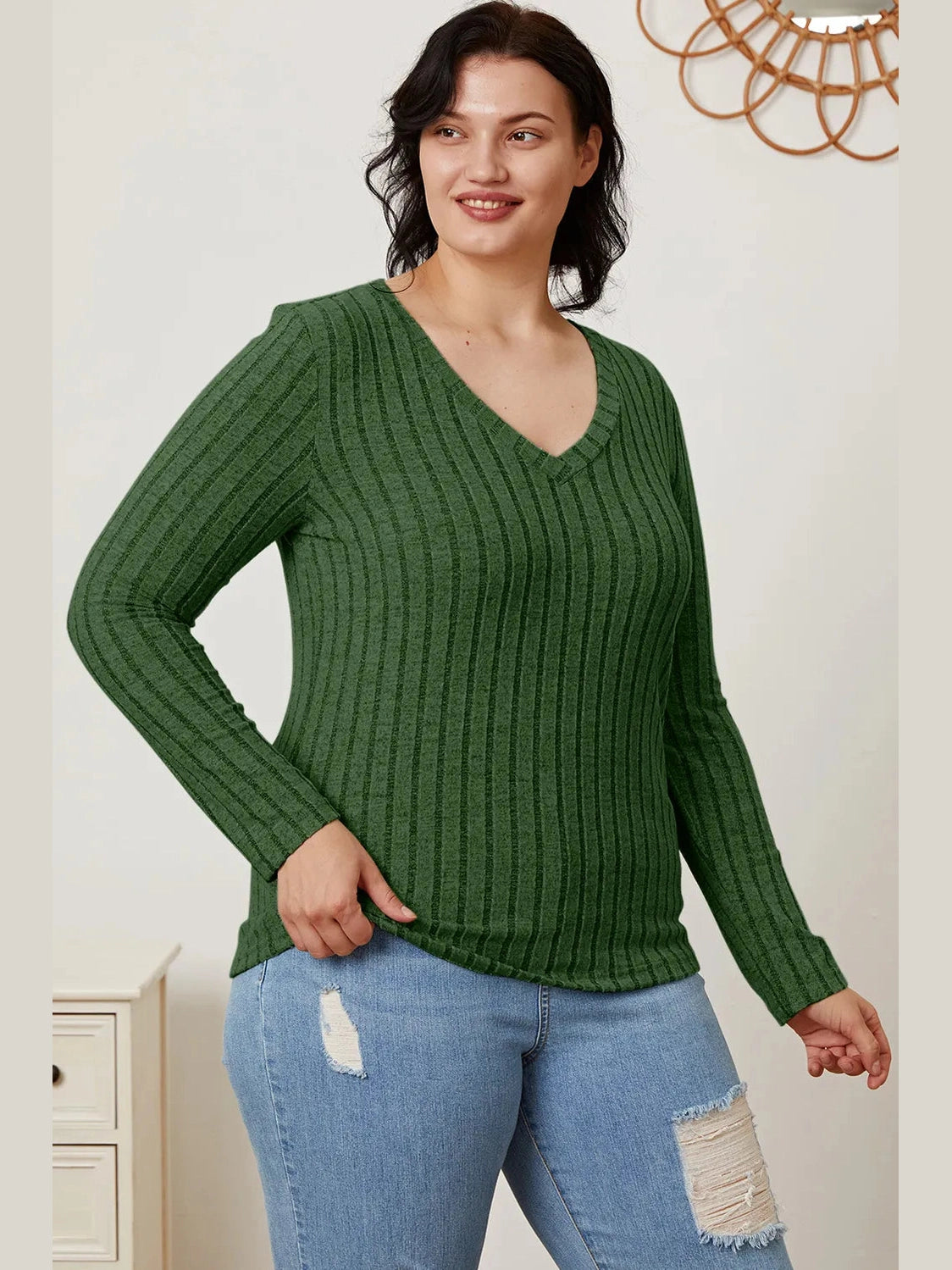 Basic Bae Full Size Ribbed V-Neck Long Sleeve T-Shirt nicholesgifts