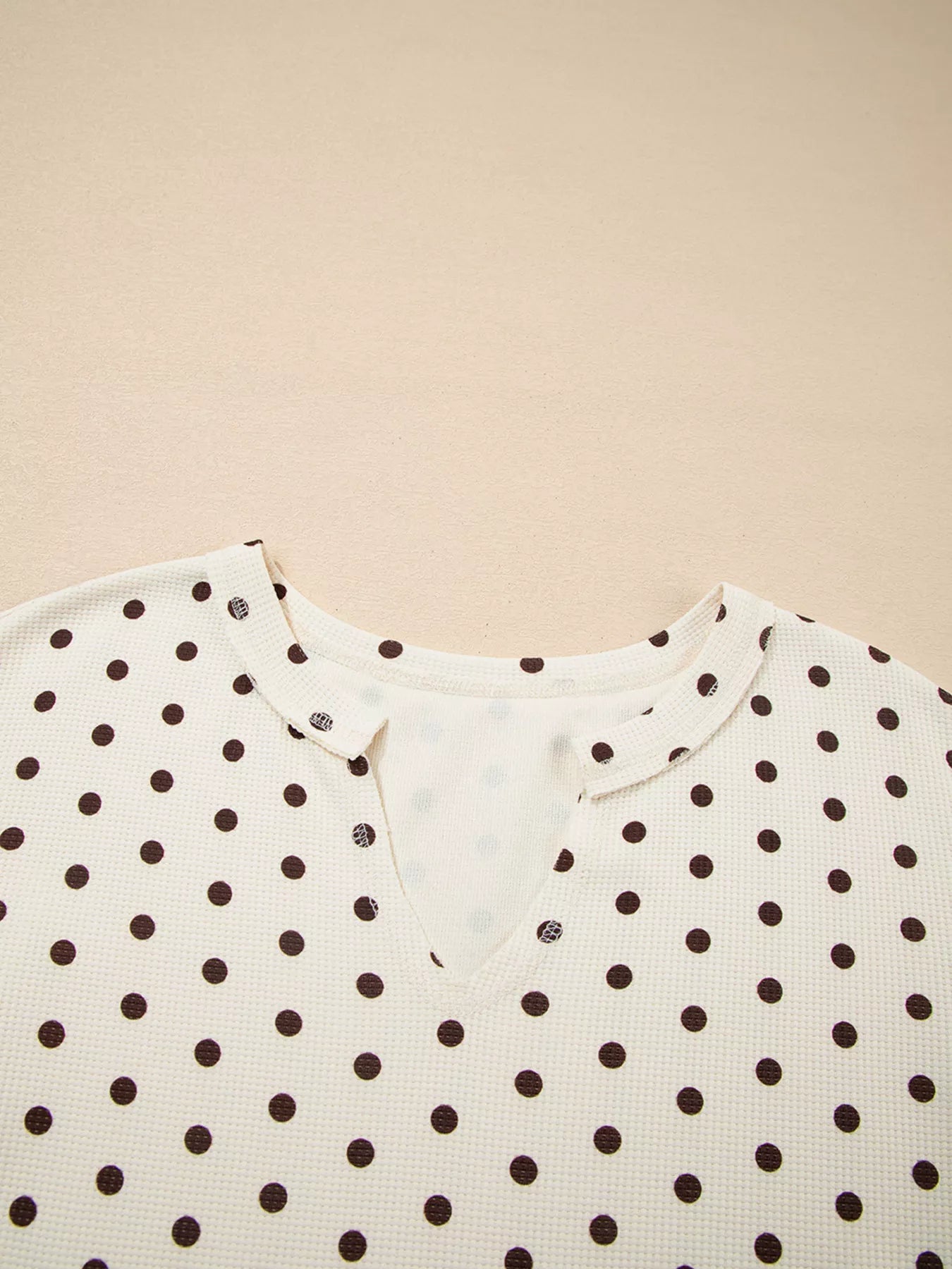 Polka Dot Notched Long Sleeve Top and Drawstring Joggers Lounge Set Trendsi