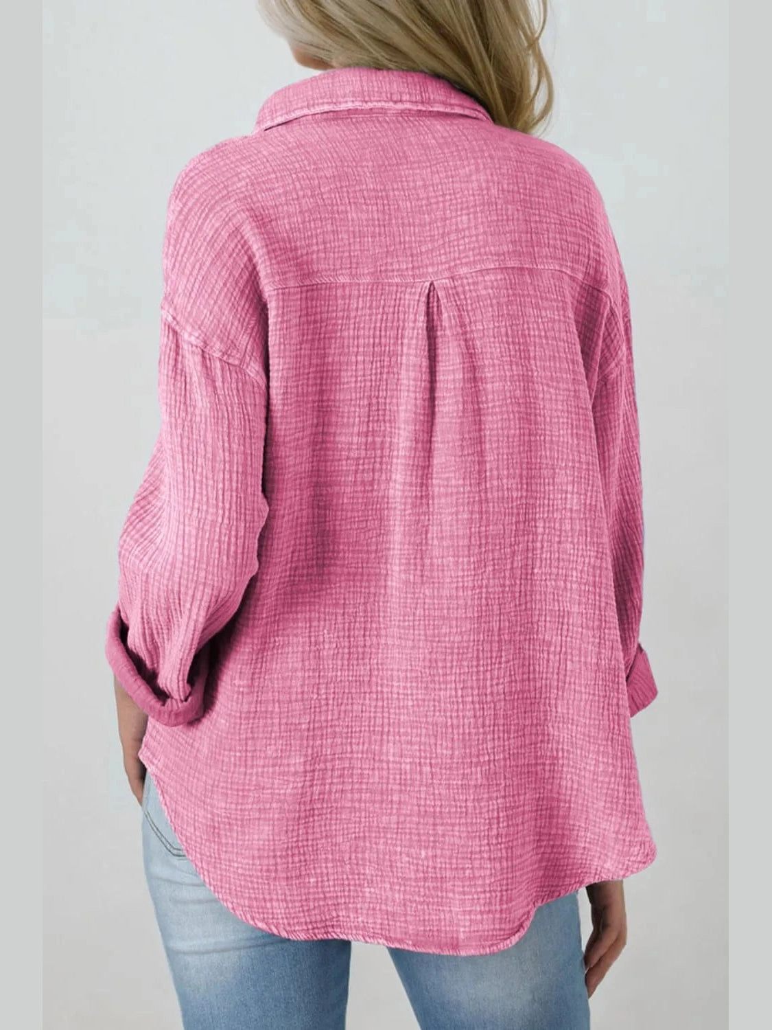 Button Down Collared Neck Long Sleeve Shirt NicholesGifts