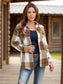 Women Full Size Pocketed Plaid Collared Neck Shacket nicholesgifts