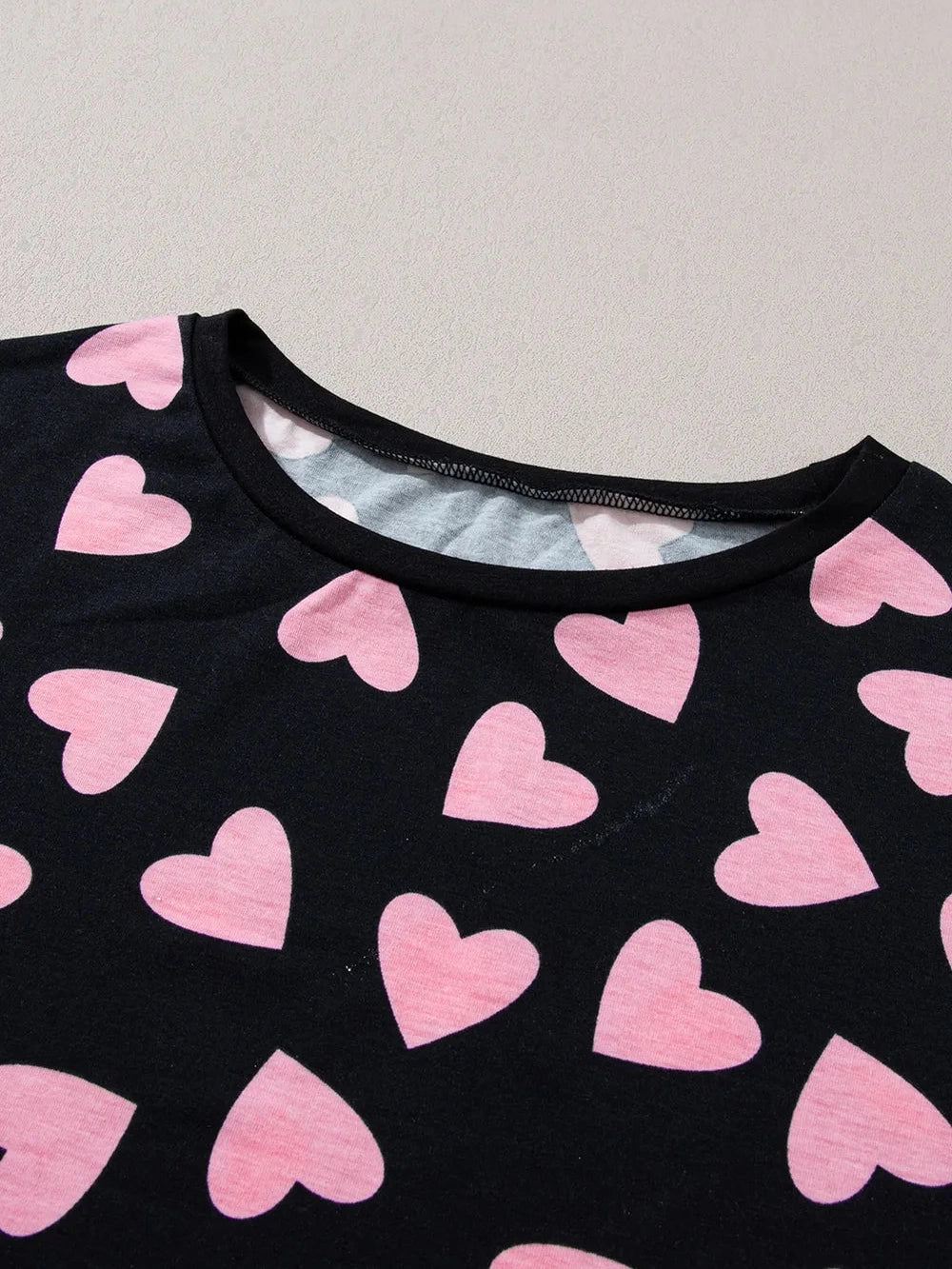 Heart Print Long Sleeve Top and Shorts Lounge Set nicholesgifts