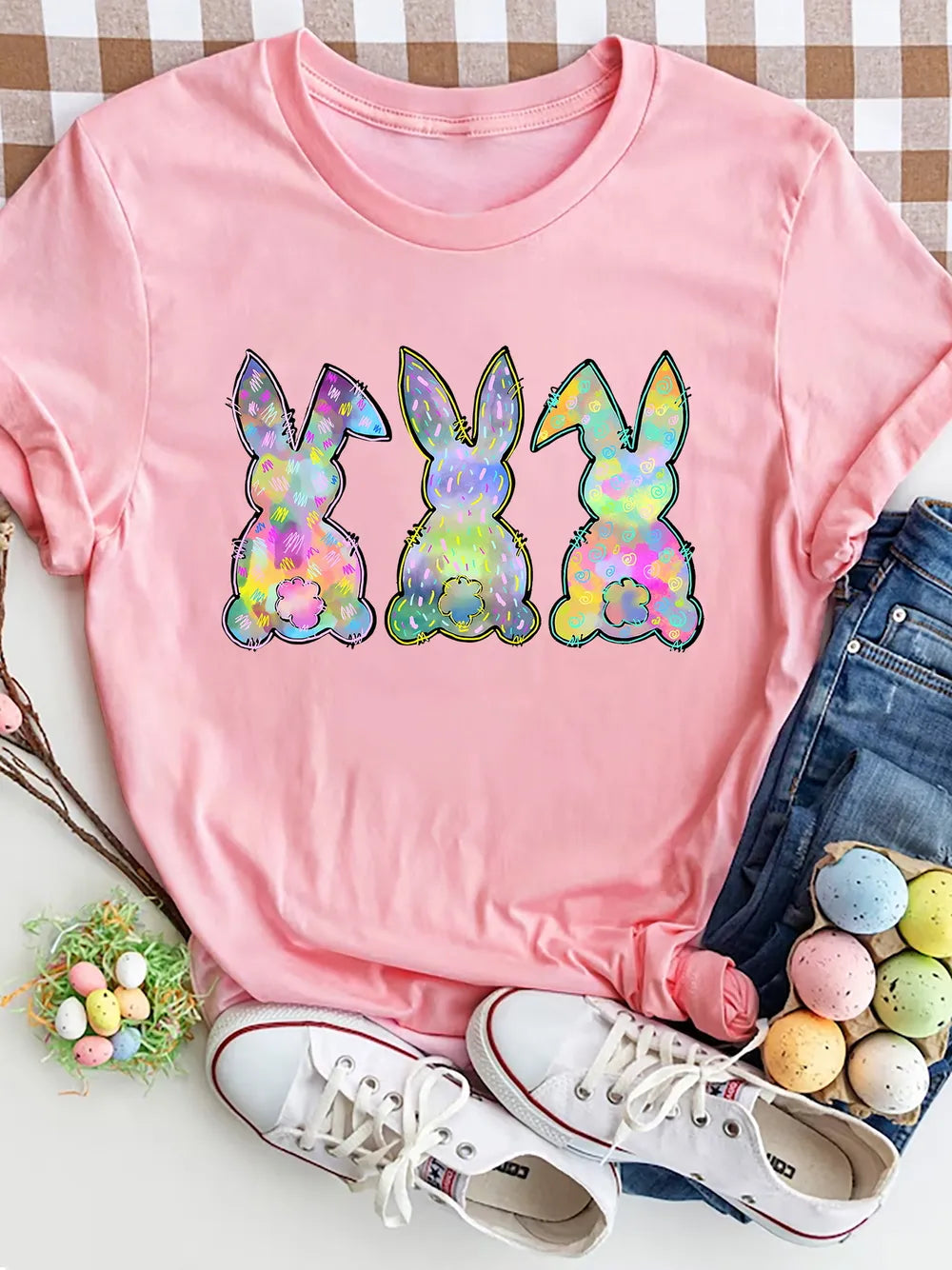 Rabbit Round Neck Short Sleeve T-Shirt nicholesgifts