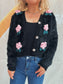 Women Flower Fuzzy Button-Up Cardigan nicholesgifts