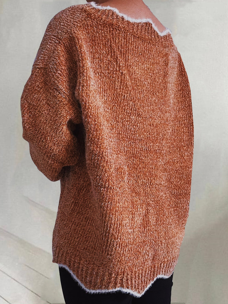 V-Neck Drop Shoulder Long Sleeve Sweater Trendsi