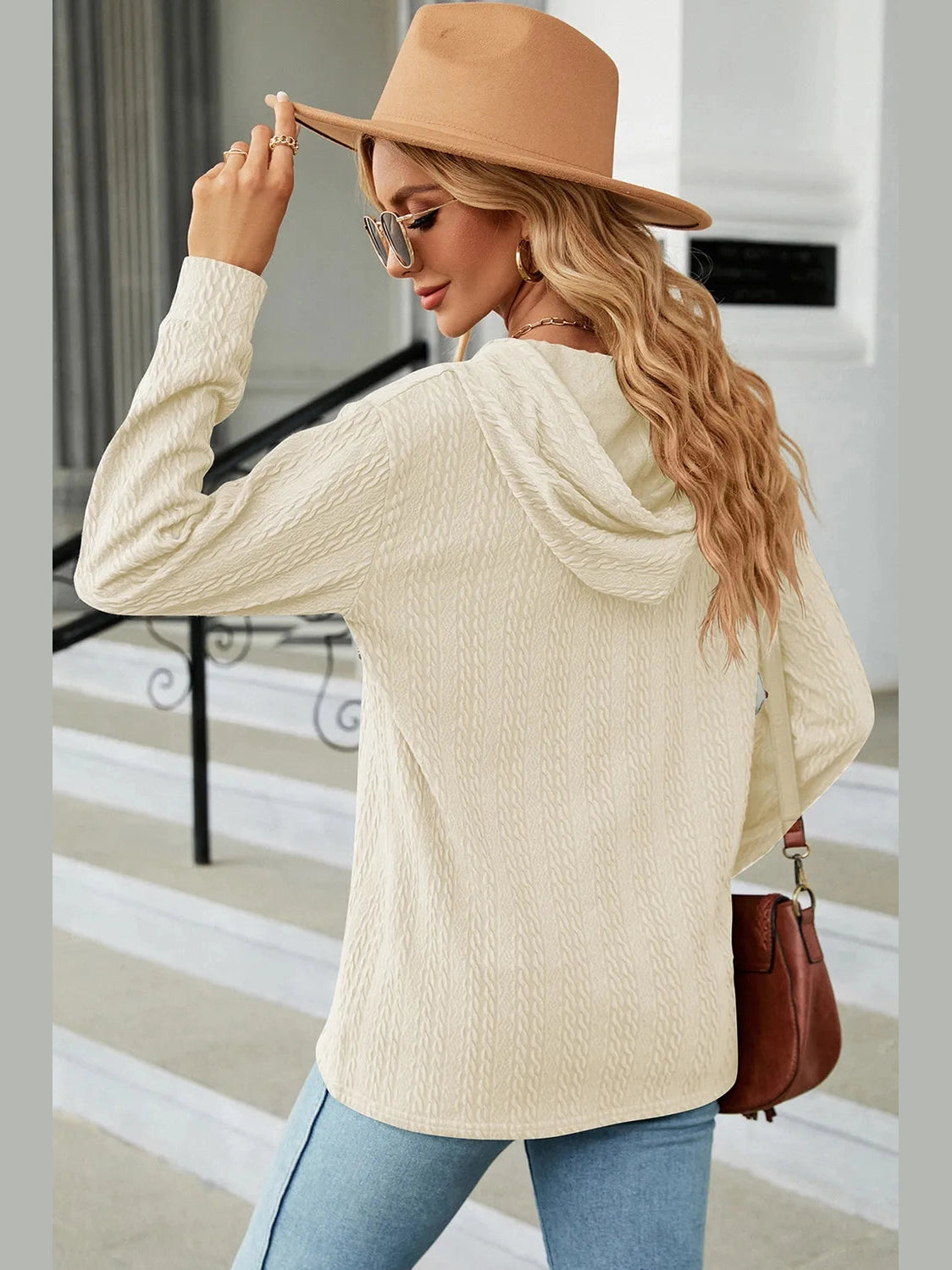 Drawstring Half Button Long Sleeve Hoodie nicholesgifts
