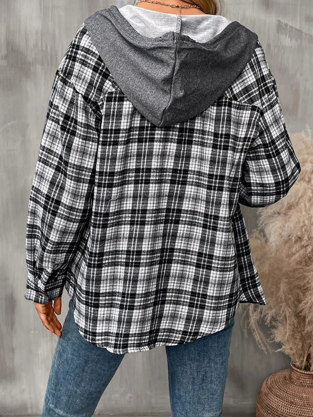 Plaid Long Sleeve Hooded Jacket nicholesgifts