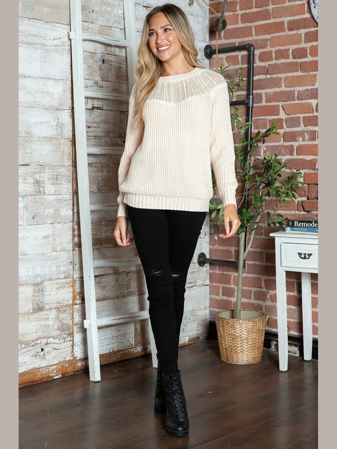 Round Neck Rib-Knit Sweater Trendsi