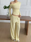 One Shoulder Long Sleeve Top and Pants Set nicholesgifts