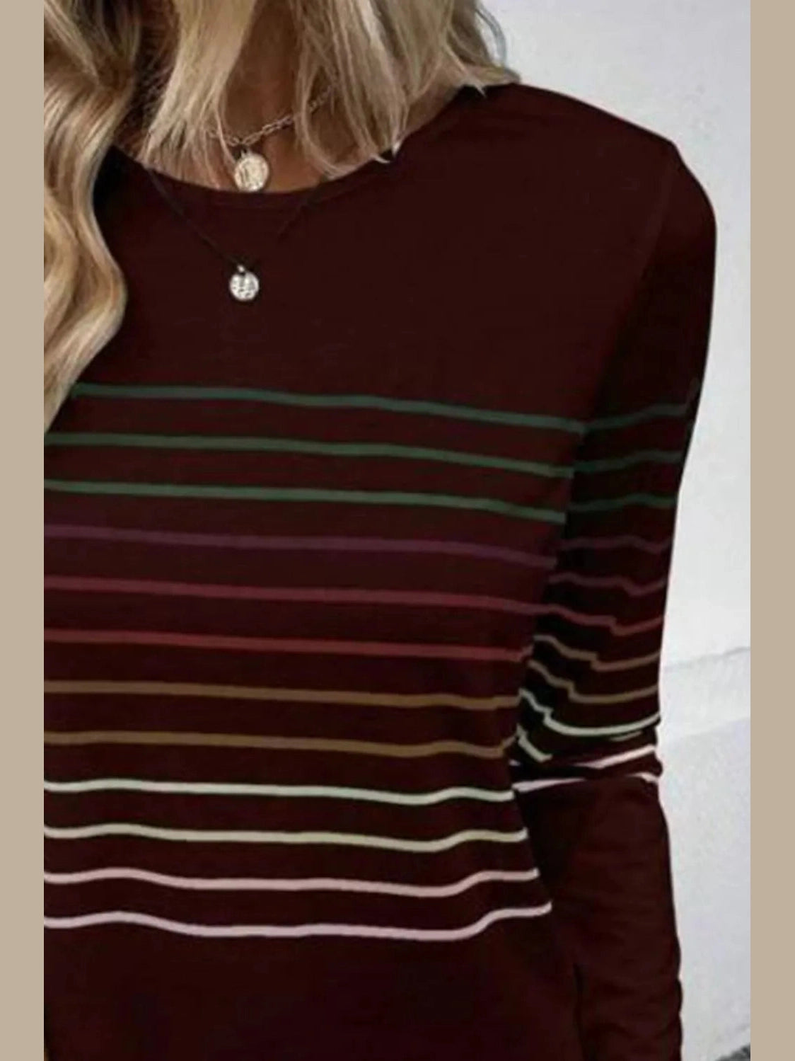 Striped Round Neck Long Sleeve T-Shirt nicholesgifts