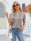 Women Ruched Printed Notched Short Sleeve Blouse nicholesgifts