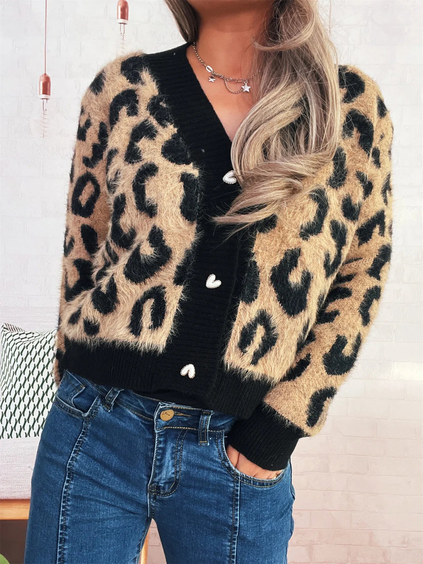 Leopard Fuzzy Button Up Cardigan
