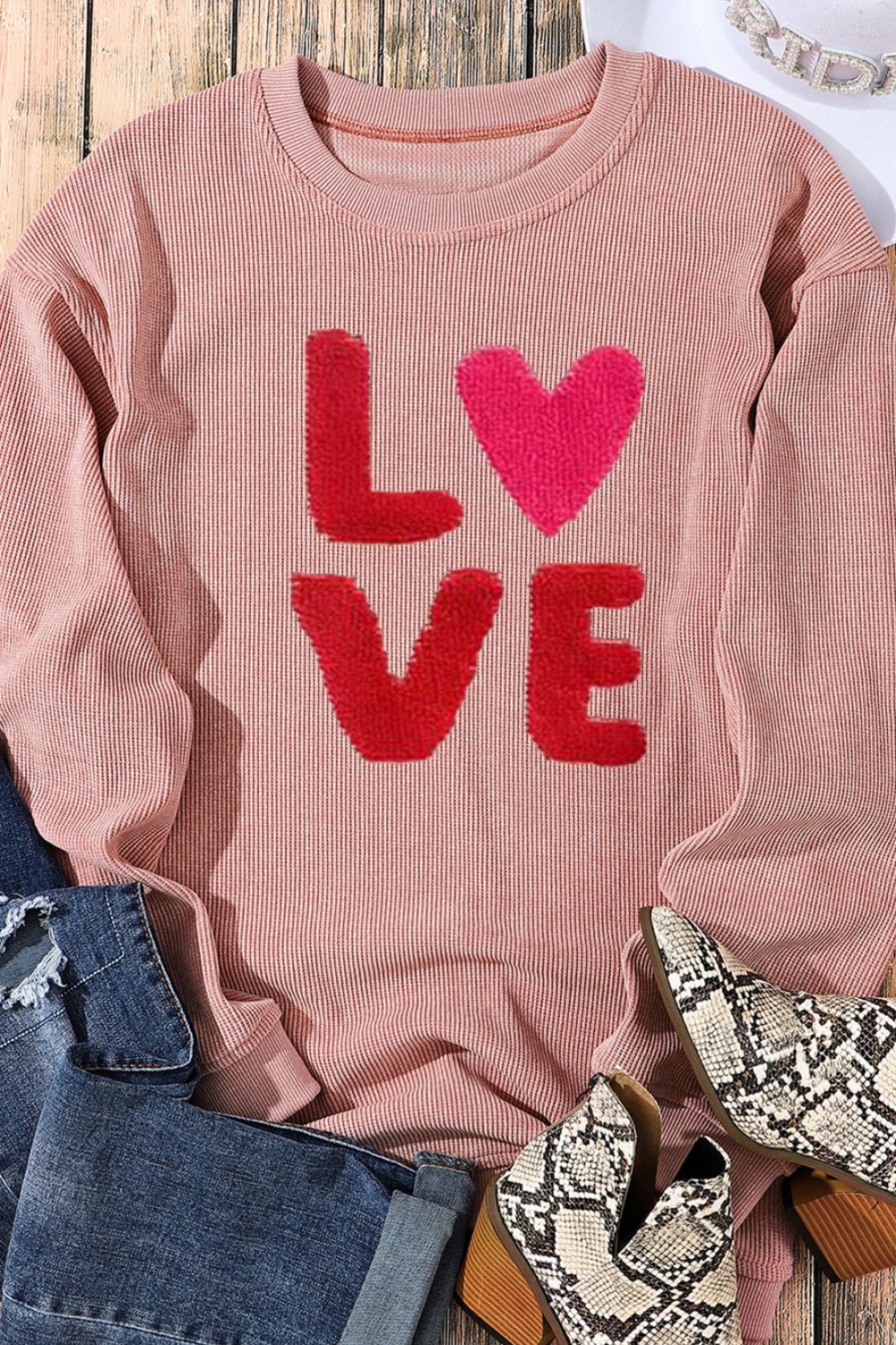Women Valentine’s Day LOVE Round Neck Long Sleeve Sweatshirt NicholesGifts