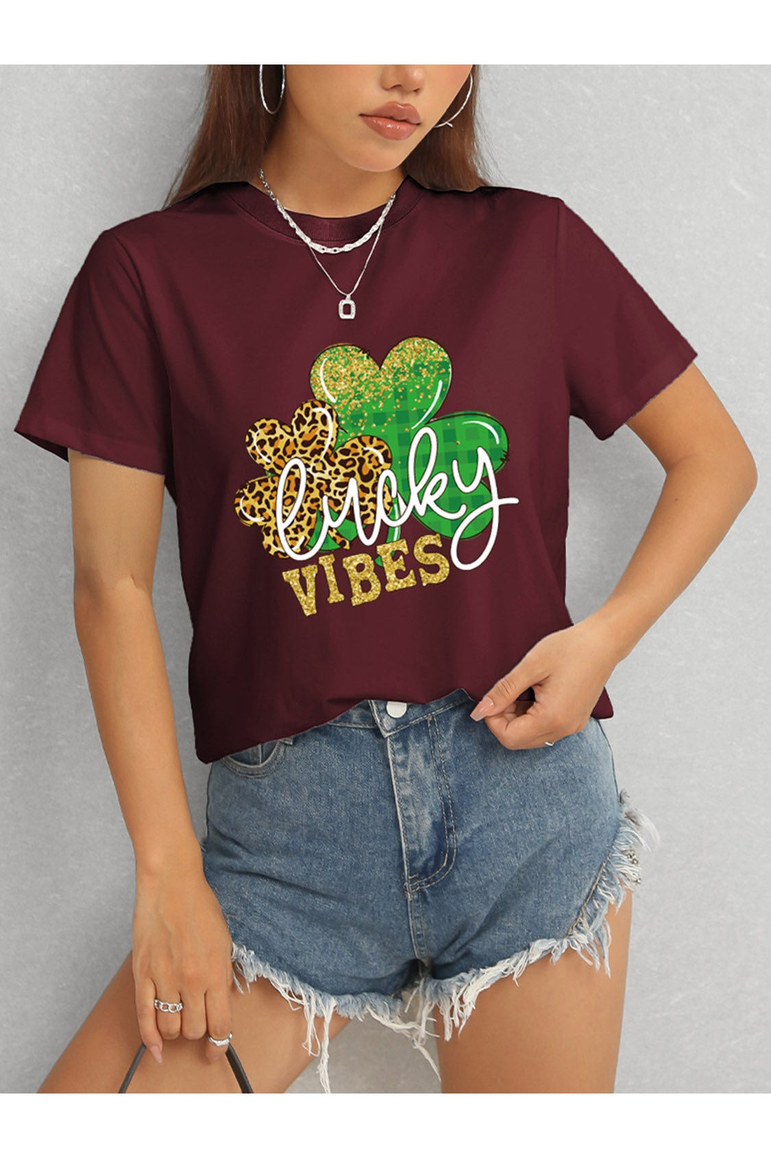 LUCKY VIBES Round Neck Short Sleeve T-Shirt NicholesGifts