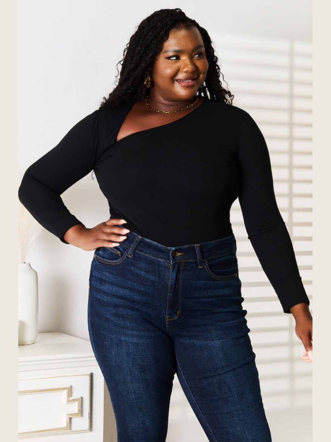 Basic Bae Asymmetrical Neck Long Sleeve Top nicholesgifts