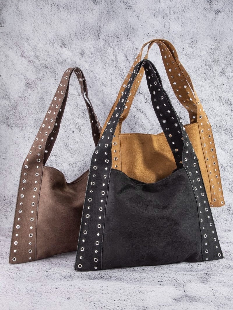 Fame Grommet Strap Suede Shoulder Bag nicholesgifts