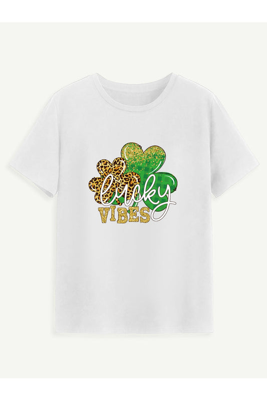 Women LUCKY VIBES Round Neck Short Sleeve T-Shirt NicholesGifts