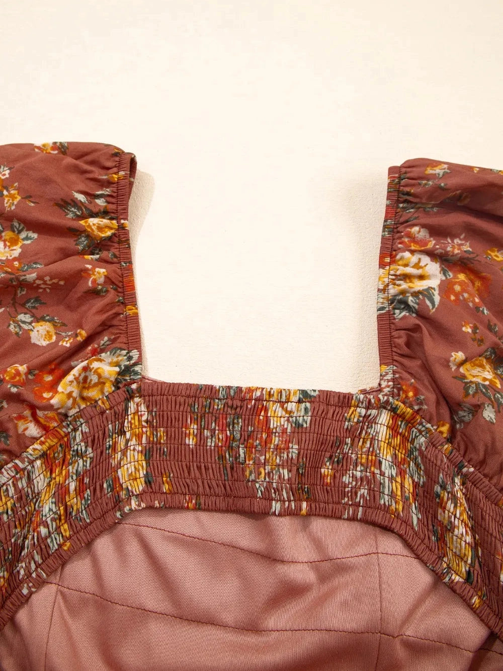 Floral Puff Sleeve Square Neck Knot Open Back Mini Dress NicholesGifts