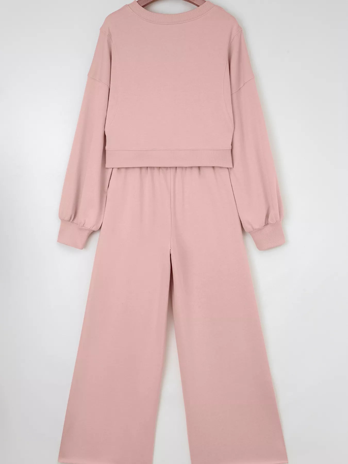 Drop Shoulder Puff Sleeve Crop Top and Drawstring Wide Leg Pants Set Trendsi