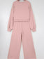 Women Drop Shoulder Puff Sleeve Crop Top and Drawstring Wide Leg Pants Set nicholesgifts