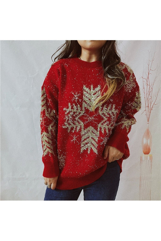 Snowflake Pattern Long Sleeve Sweater NicholesGifts