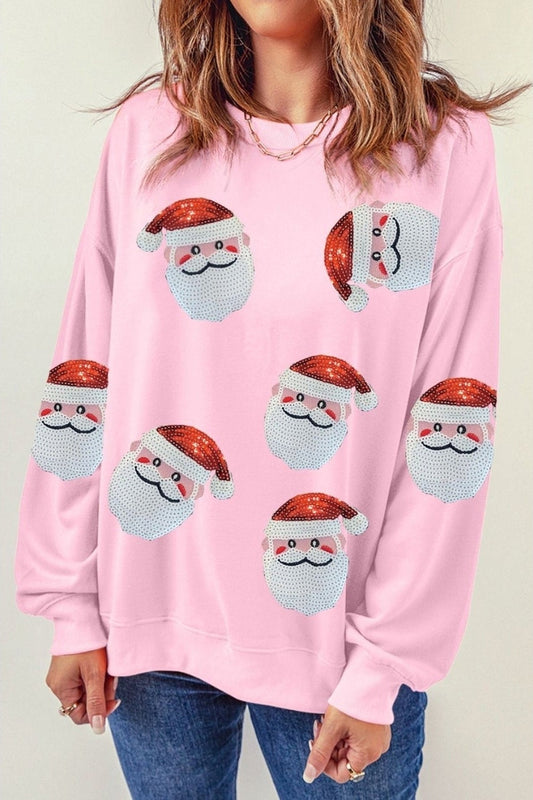 Sequin Santa Patch Round Neck Sweatshirt NicholesGifts