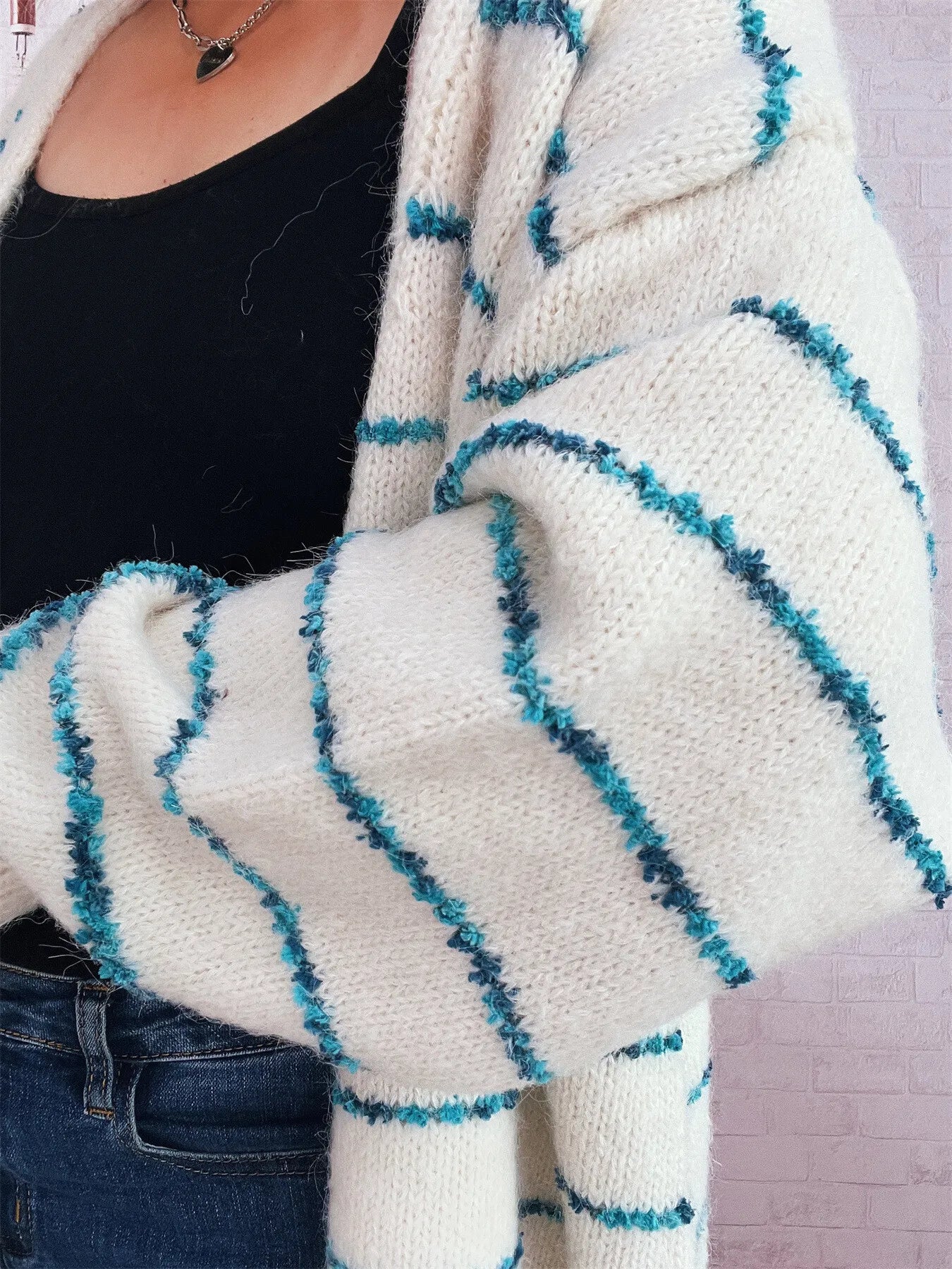 Striped Button-Up Cardigan with V-Neck Design