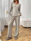 Ribbed Long Sleeve Top and Pants Lounge Set nicholesgifts