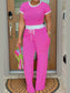 Contrast Trim Round Neck Top and Pants Set nicholesgifts