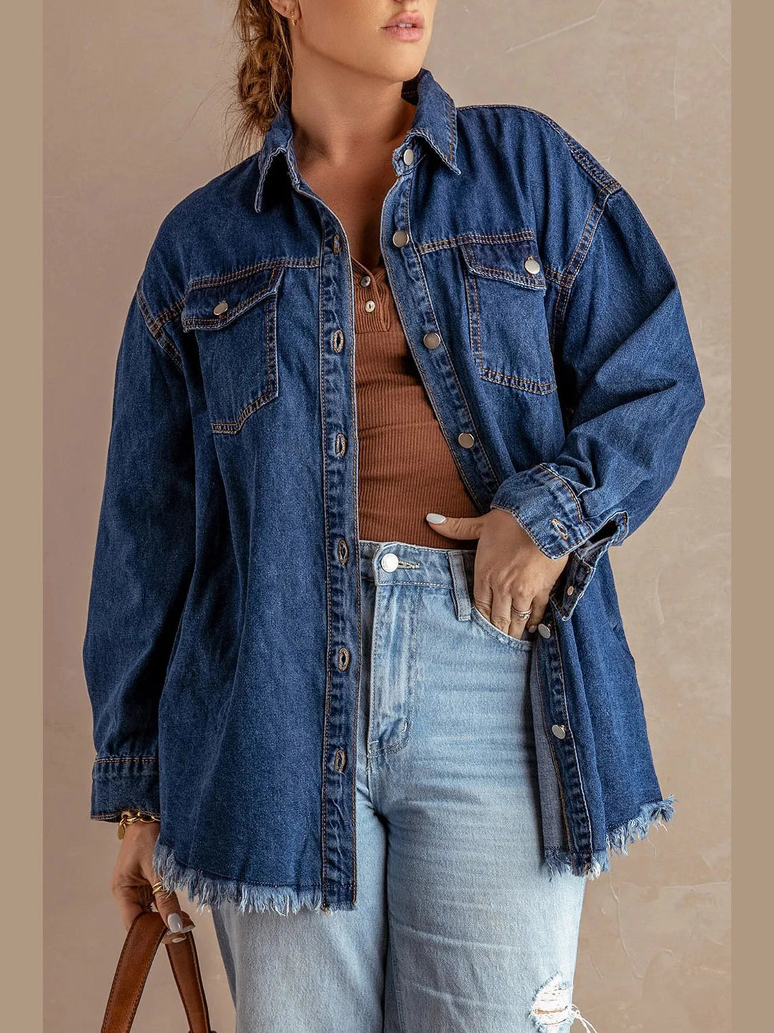 Button Up Pocketed Raw Hem Denim Jacket nicholesgifts