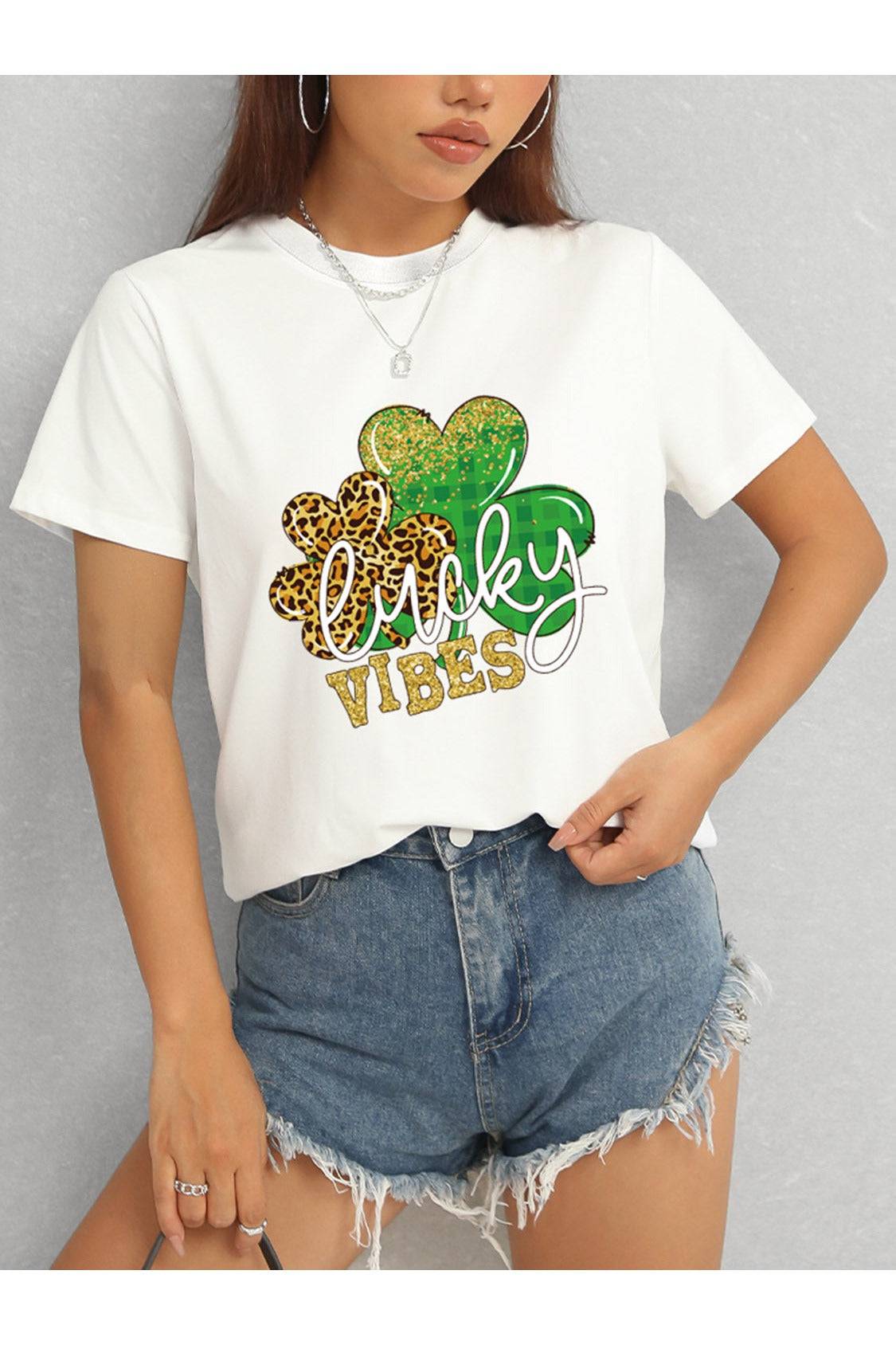 LUCKY VIBES Round Neck Short Sleeve T-Shirt NicholesGifts