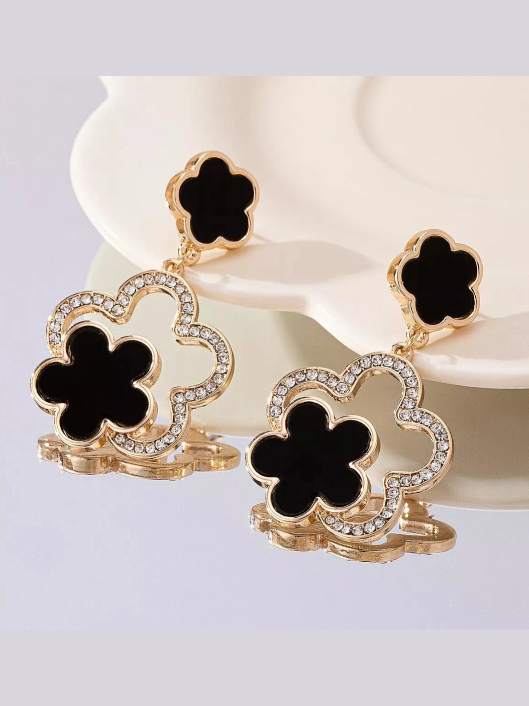 Lucky Clover Dangle Earrings with Rhinestone Accents nicholesgifts