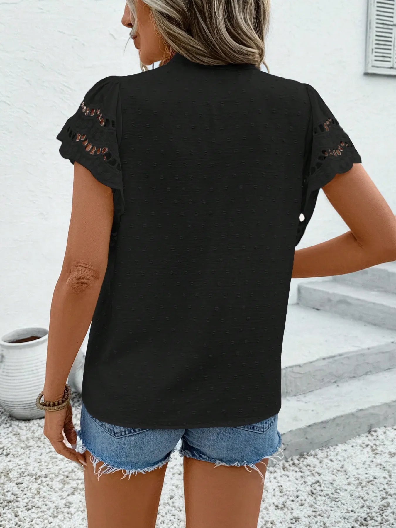 Swiss Dot Cutout Button Down Shirt nicholesgifts