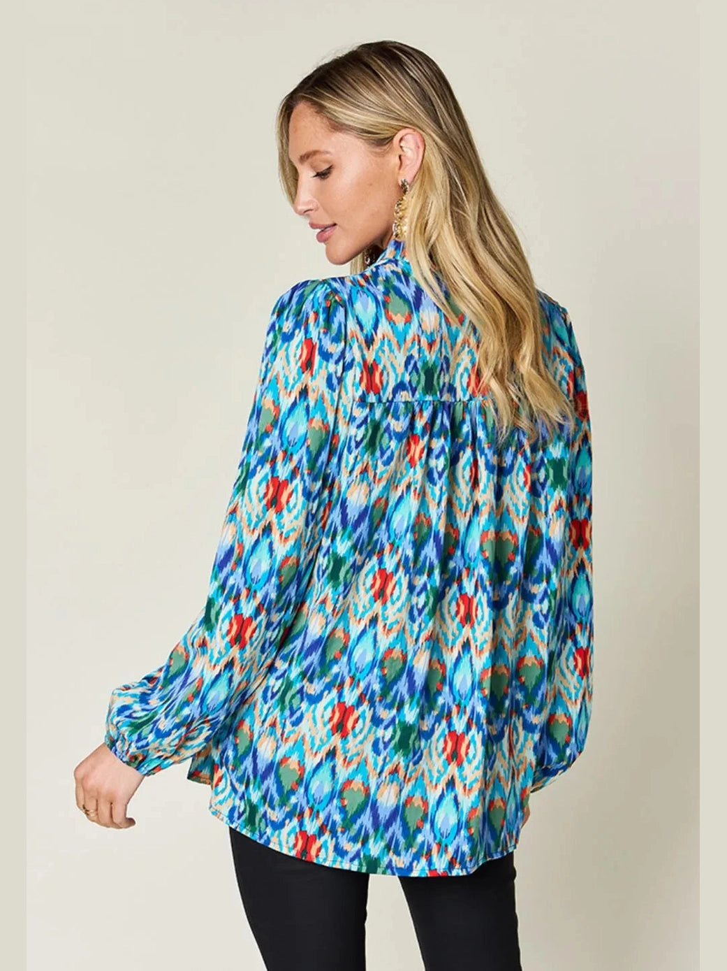 Double Take Full Size Printed Balloon Sleeve Blouse nicholesgifts