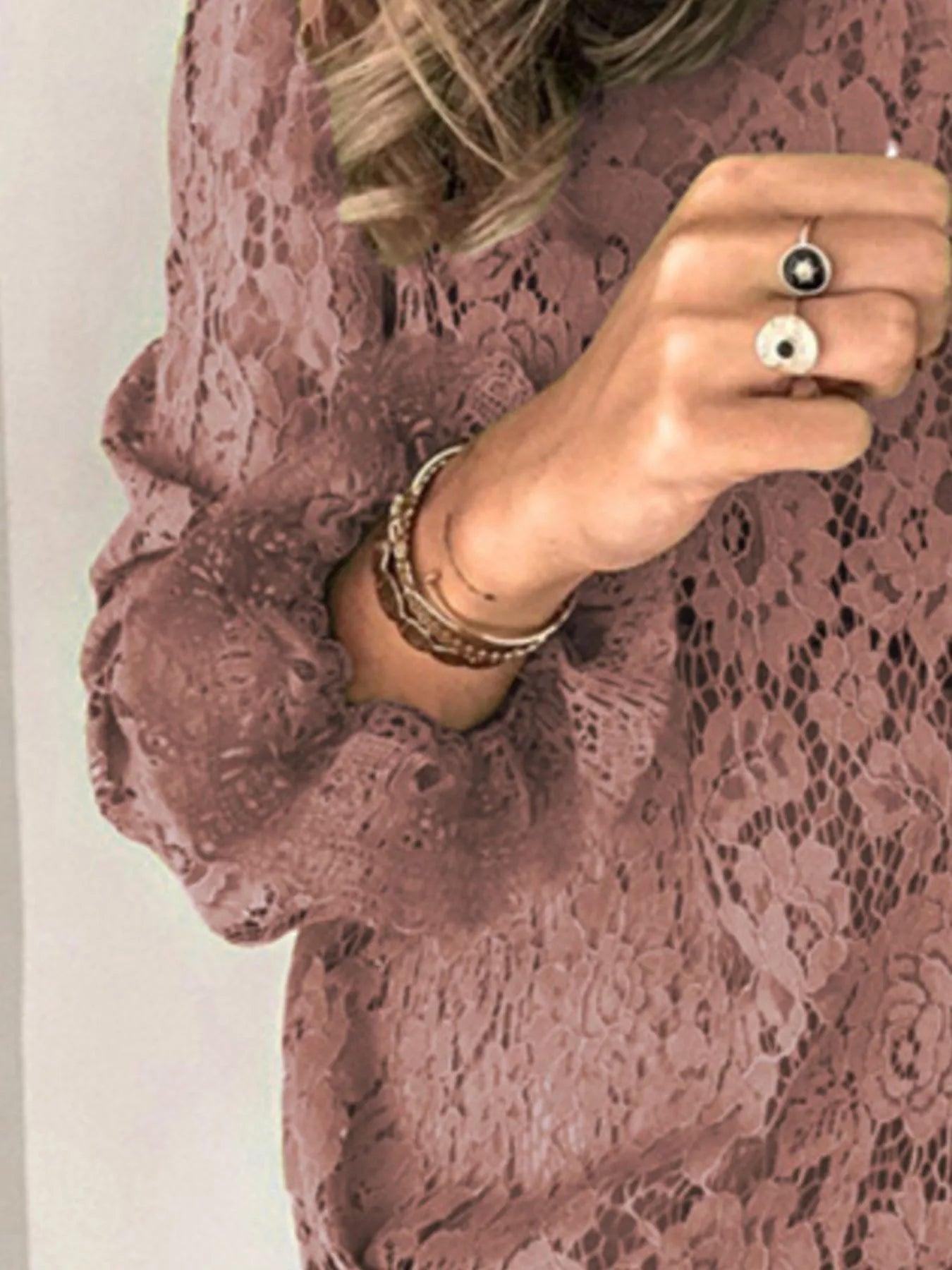 Full Size Lace Long Sleeve Blouse Plus Size Trendsi