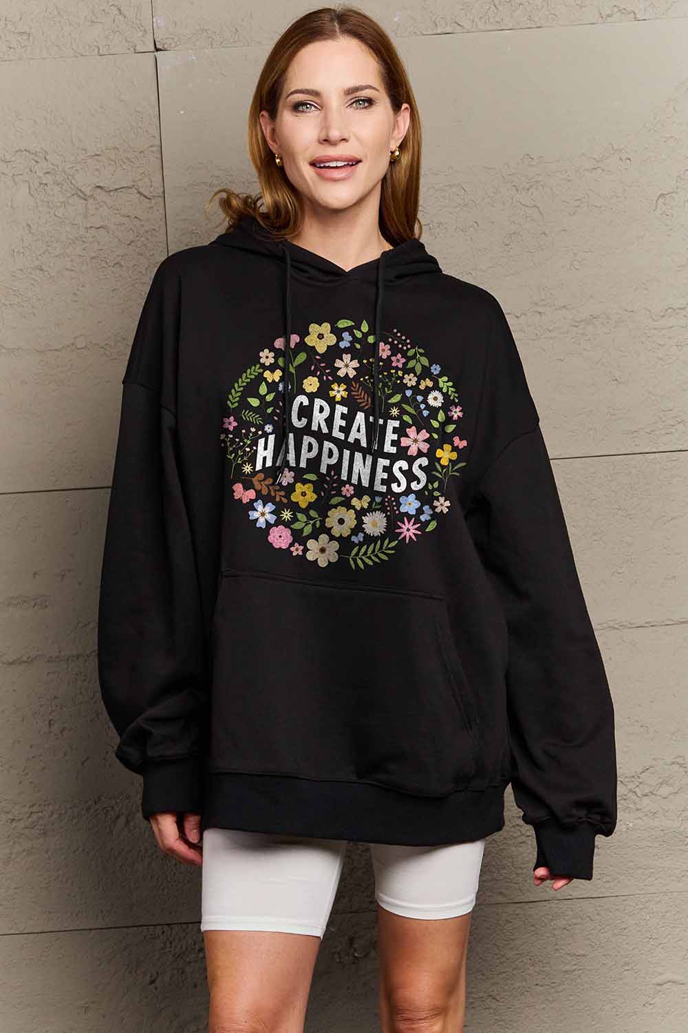 Simply Love Simply Love Full Size CREATE HAPPINESS Graphic Hoodie NicholesGifts