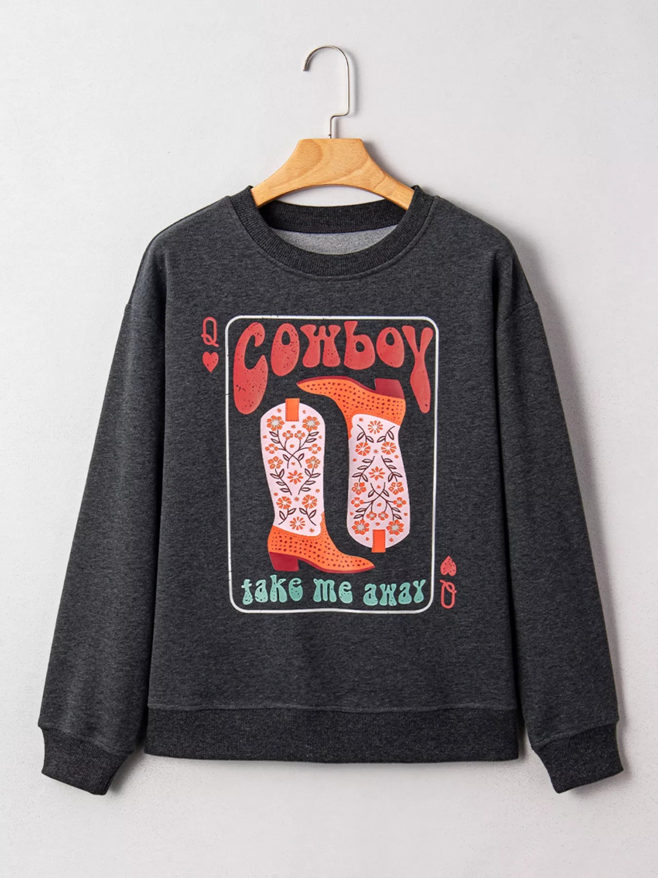 Cowboy Queen Card Drop Shoulder Graphic Sweatshirt Trendsi