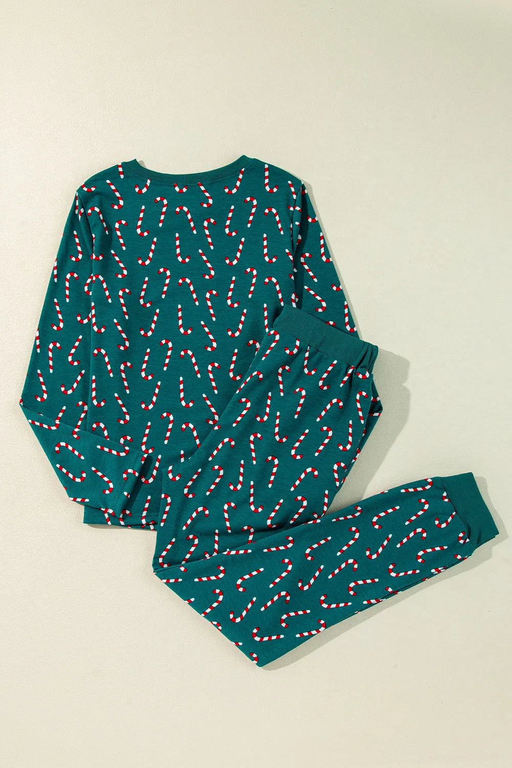 Candy Cane Print Round Neck Top and Pants Lounge Set NicholesGifts