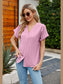 Notched Neck Cuffed Sleeve Shirt nicholesgifts
