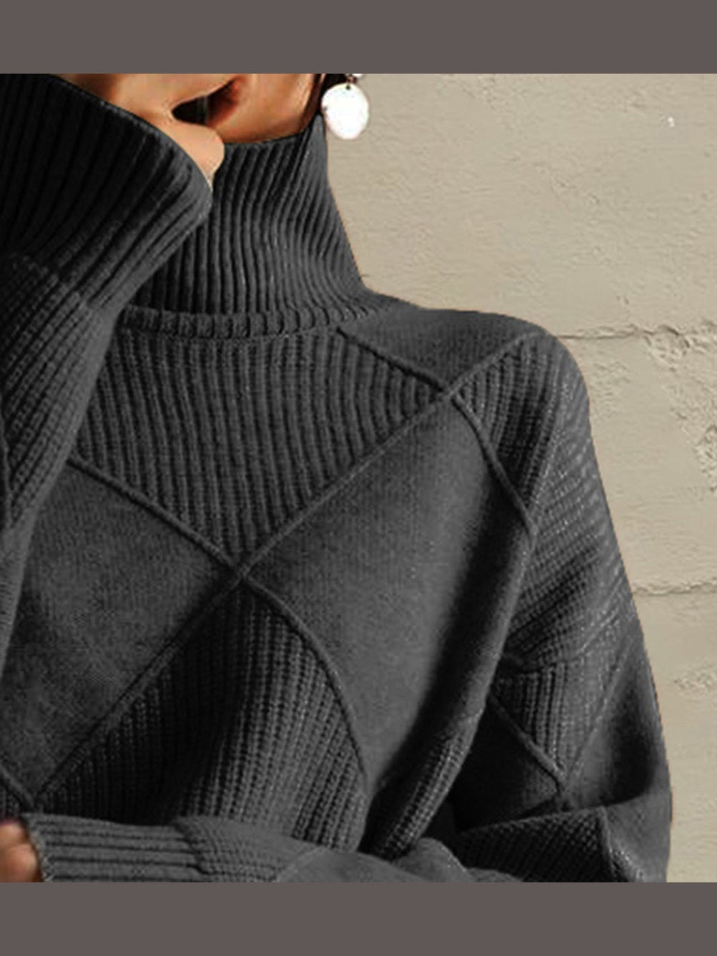 Geometric Turtleneck Long Sleeve Sweater nicholesgifts
