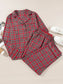 Plus Size Plaid Collared Neck Top and Pants Lounge Set nicholesgifts