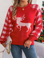 Reindeer Plaid Round Neck Long Sleeve Sweater nicholesgifts