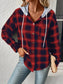 Plaid Drawstring Button Up Hooded Jacket nicholesgifts